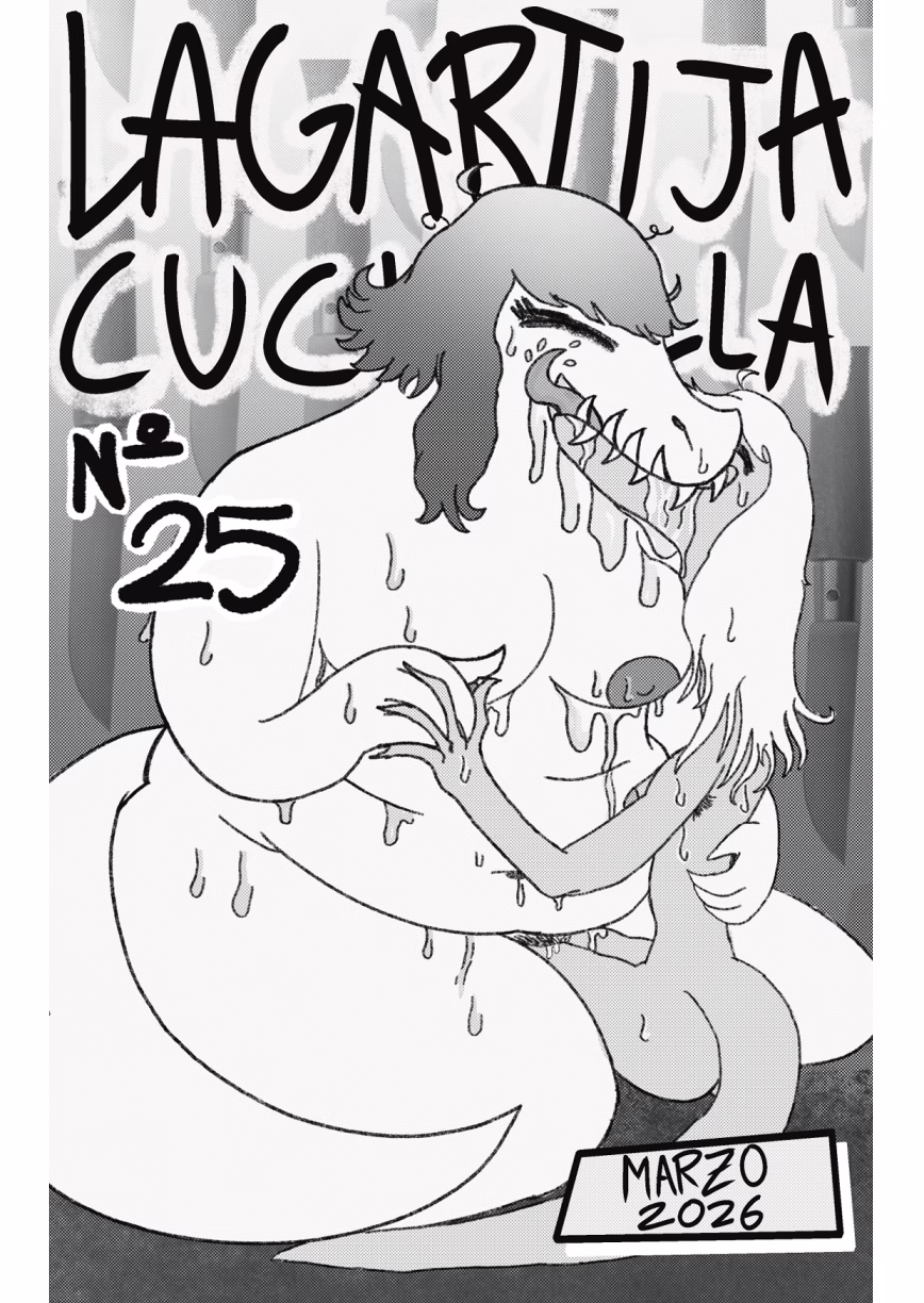 Portada del vigesimoquinto número. es un dibujo de una lagartija muy grande comiéndose la boca con otra lagartija mas pequeña debajo.